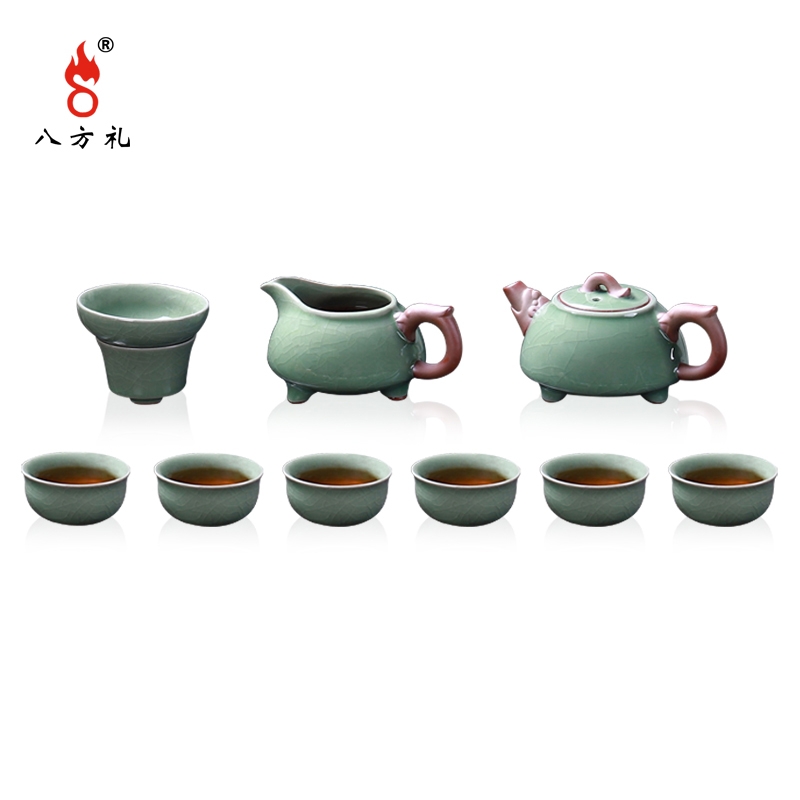 八方礼 哥窑鼎盛辉煌10入茶具 茶壶茶海茶杯整套茶具家用或商务送礼