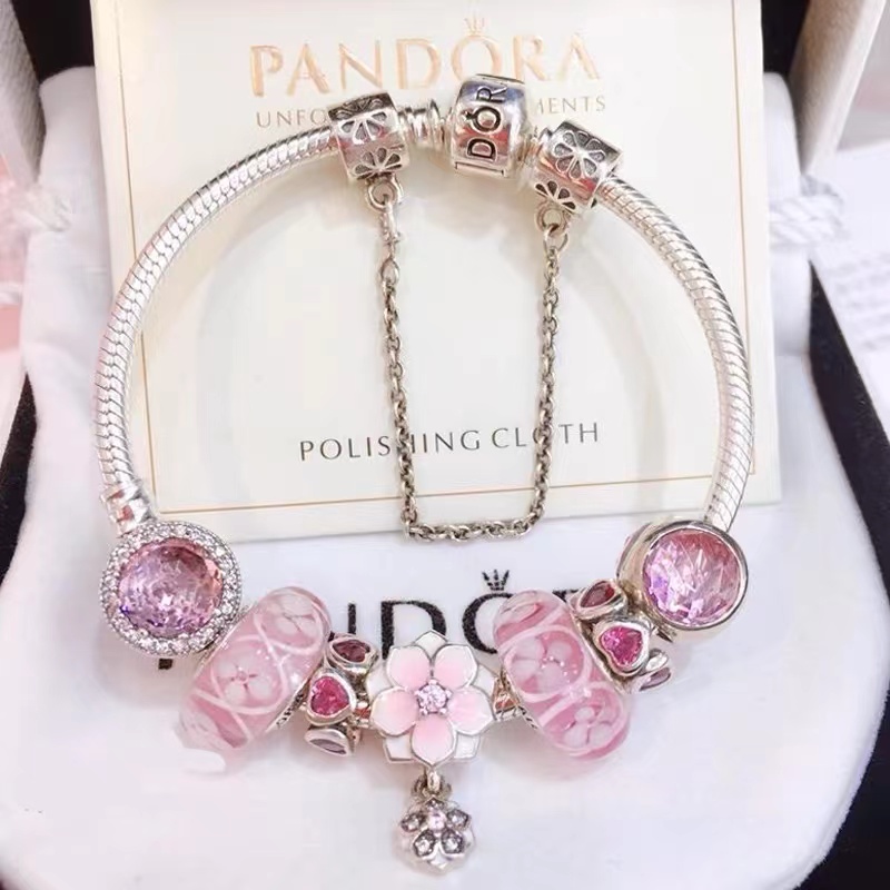 潘多拉PANDORA/蓝色耀目心愿手链女925银海洋之心醉人月夜烟花手镯套装